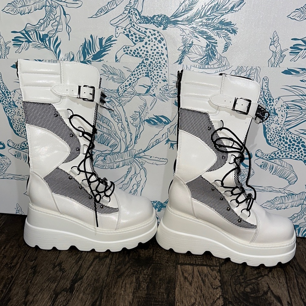 Stylish White Platform Combat Boots